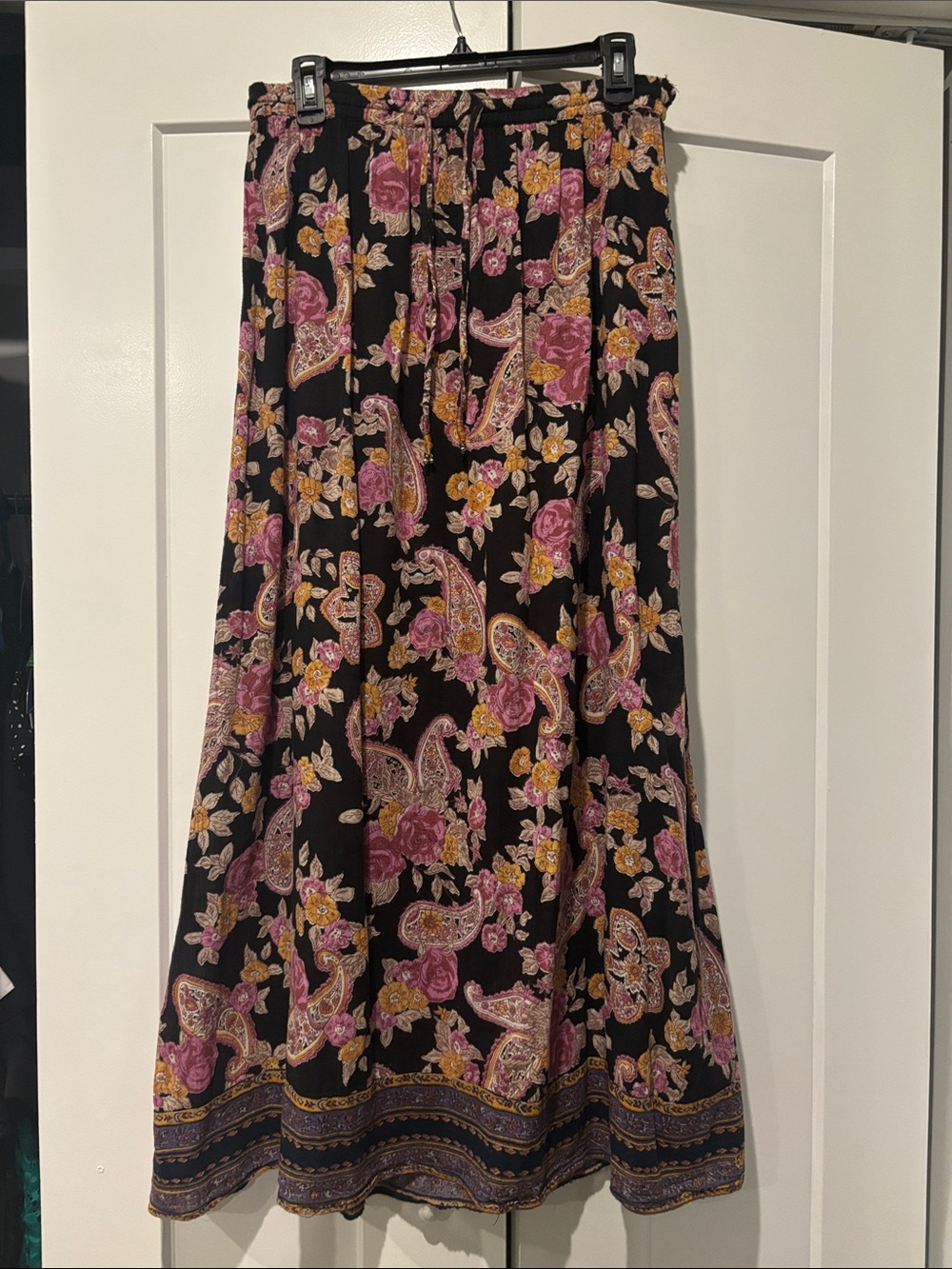 Billabong Black Maxi Skirt with Pink and Mustard Paisley Floral Print